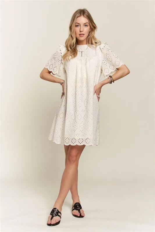 Hazel Blues® |  ADORA Ruffled Eyelet Round Neck Dress