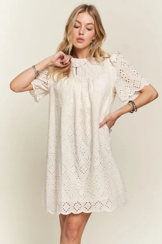 Hazel Blues® |  ADORA Ruffled Eyelet Round Neck Dress