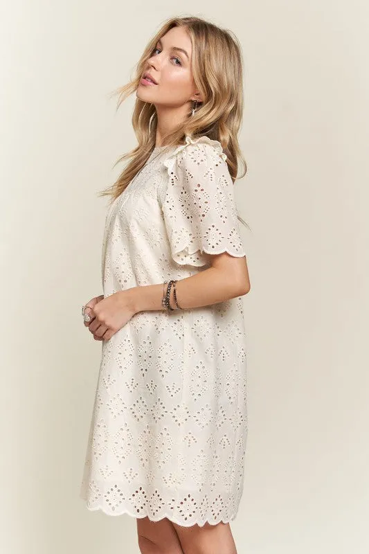 Hazel Blues® |  ADORA Ruffled Eyelet Round Neck Dress