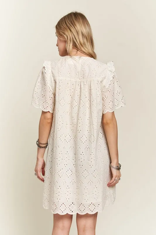 Hazel Blues® |  ADORA Ruffled Eyelet Round Neck Dress