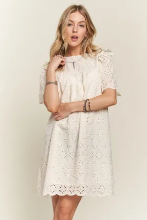 Hazel Blues® |  ADORA Ruffled Eyelet Round Neck Dress