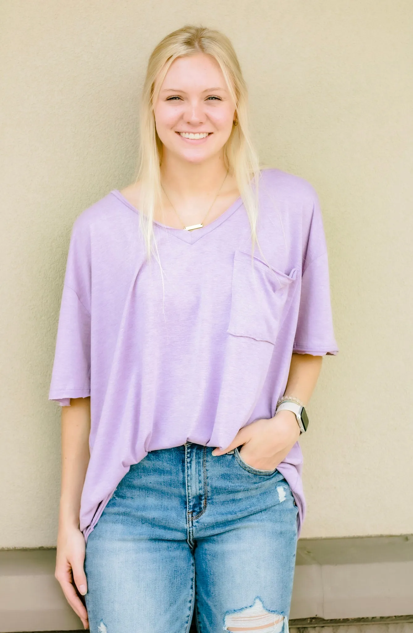 Hello Boyfriend Tee in Dusty Lavender