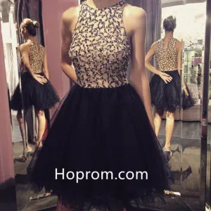 Homecoming Dresses,Short Beaded Homecoming Dresses,Stunning Halter Homecoming Dress, Black Dress
