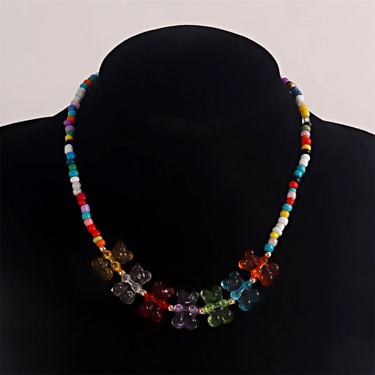 Howlite & Multicolor Resin Bears Necklace
