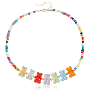 Howlite & Multicolor Resin Bears Necklace