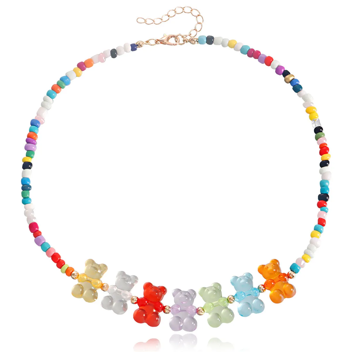 Howlite & Multicolor Resin Bears Necklace