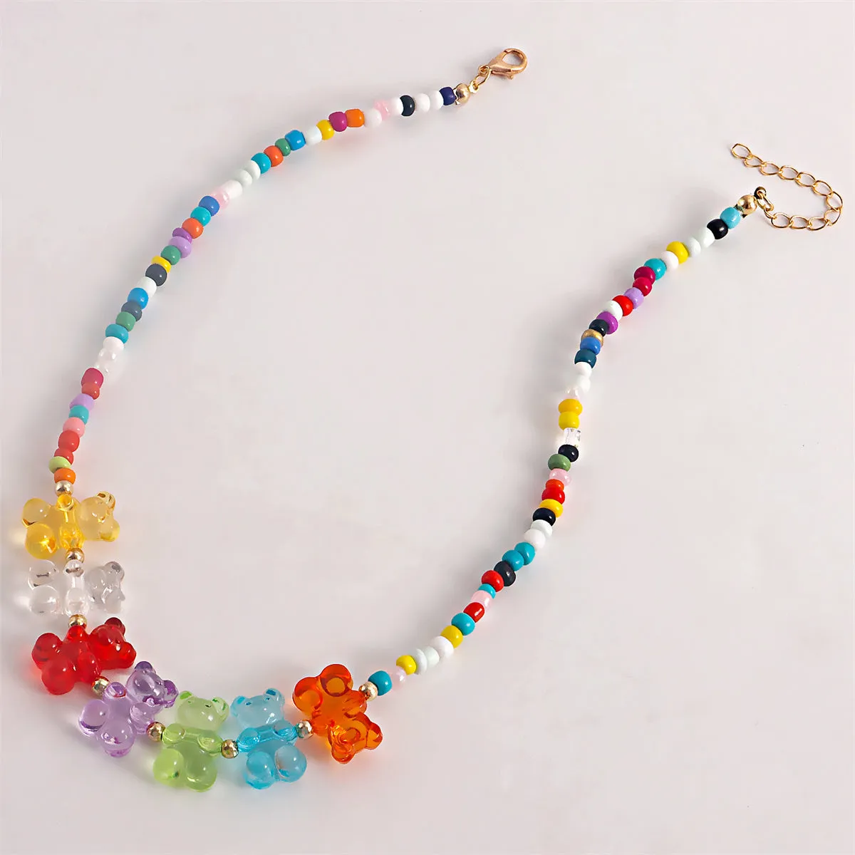 Howlite & Multicolor Resin Bears Necklace