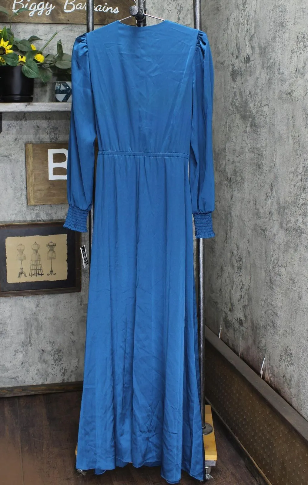Inc International Concepts Surplice-Neck Smocked-Cuff Maxi Dress Blue 8