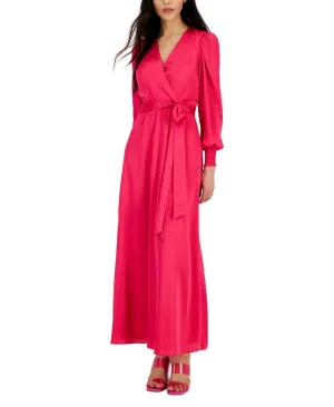 Inc International Concepts Surplice-Neck Smocked-Cuff Maxi Dress Pink 12
