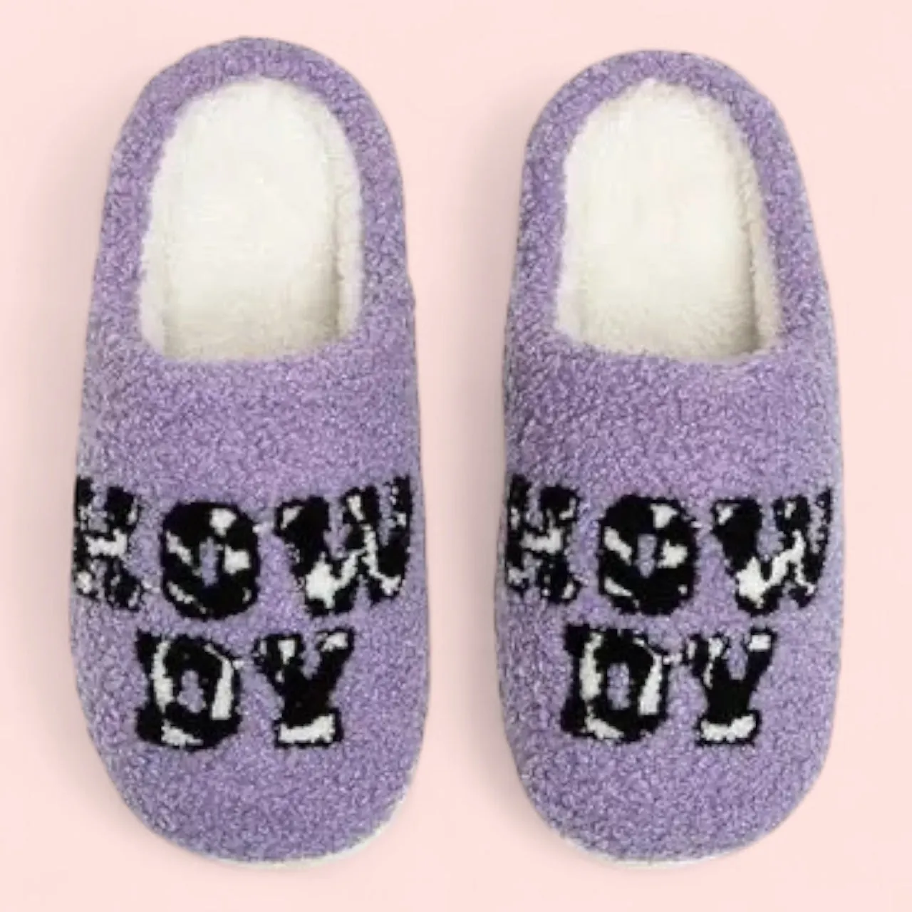 Indoor / Outdoor Slippers - Cow Print "Howdy" - Purple