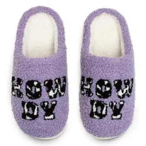 Indoor / Outdoor Slippers - Cow Print "Howdy" - Purple