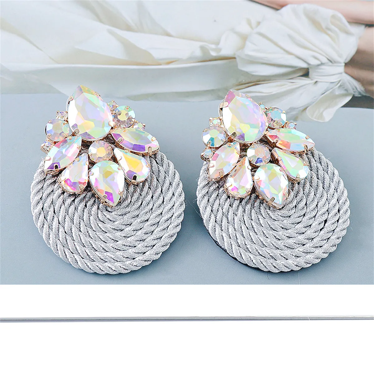 Iridescent Cubic Zirconia & Crystal Cluster Teardrop Earrings