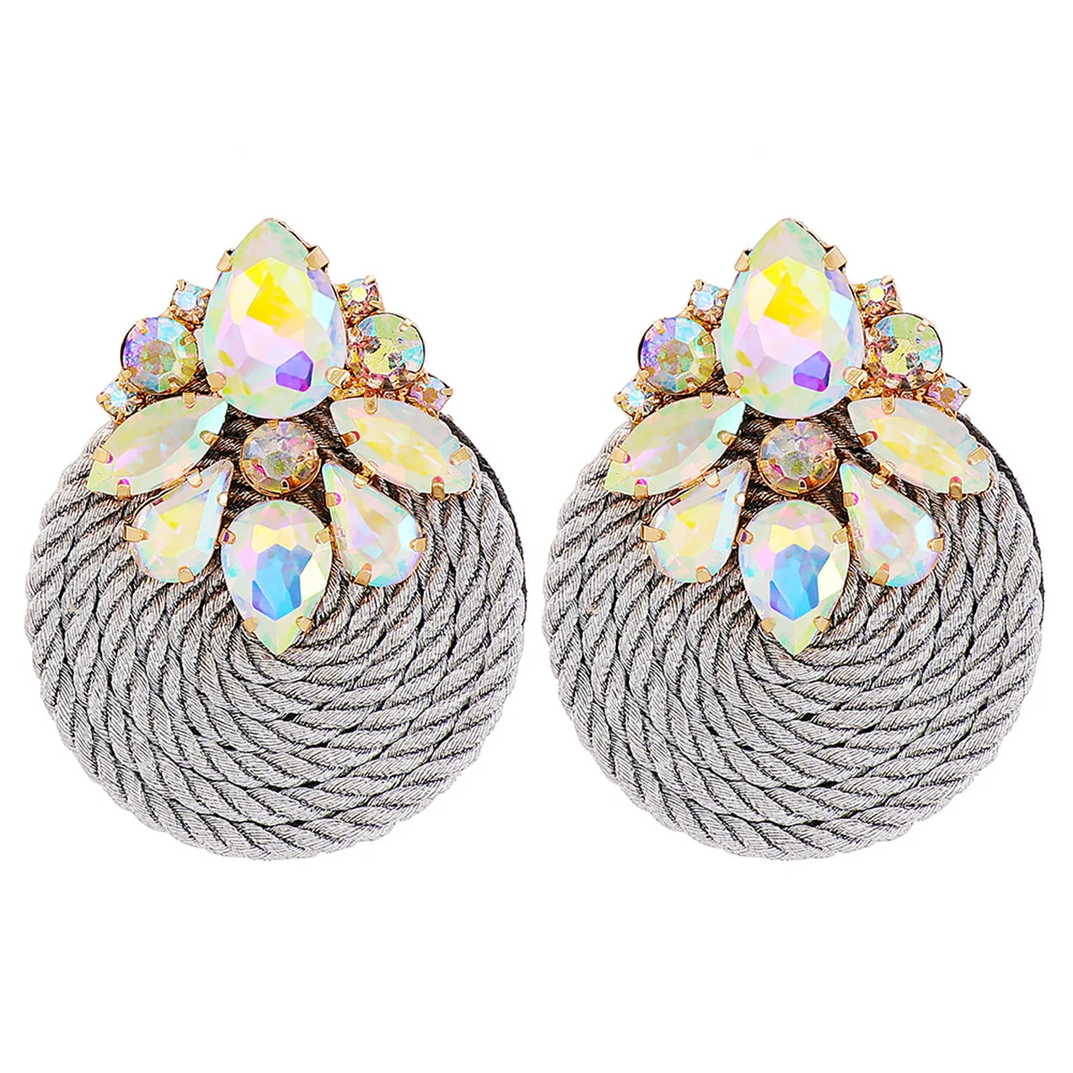 Iridescent Cubic Zirconia & Crystal Cluster Teardrop Earrings