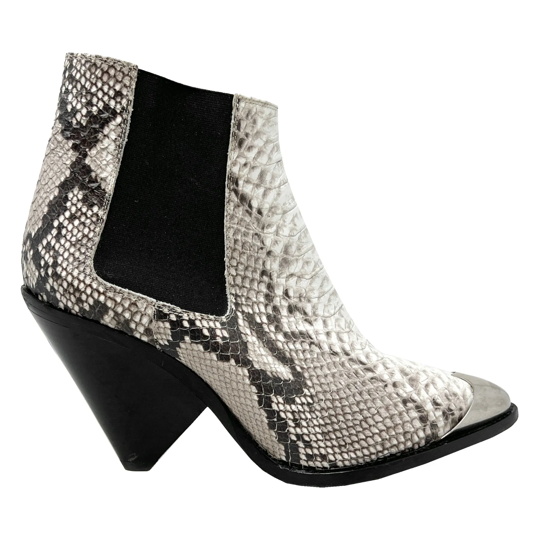 Isabel Marant Lemsey Snakeskin Leather Metal Pointed Toe Western Ankle Boots Size EU 38