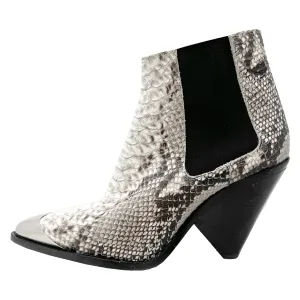 Isabel Marant Lemsey Snakeskin Leather Metal Pointed Toe Western Ankle Boots Size EU 38