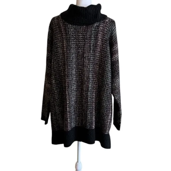 J. Jill Pure Jill Turtleneck Black Multi Cotton Blend Sweater Size XS/S