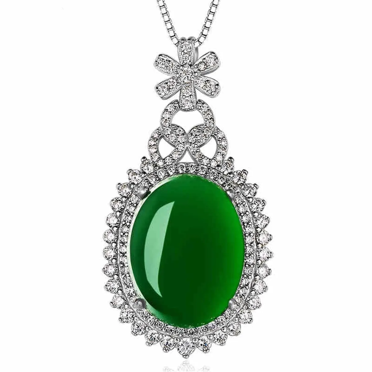 Jade & Cubic Zirconia Botany Halo Pendant Necklace