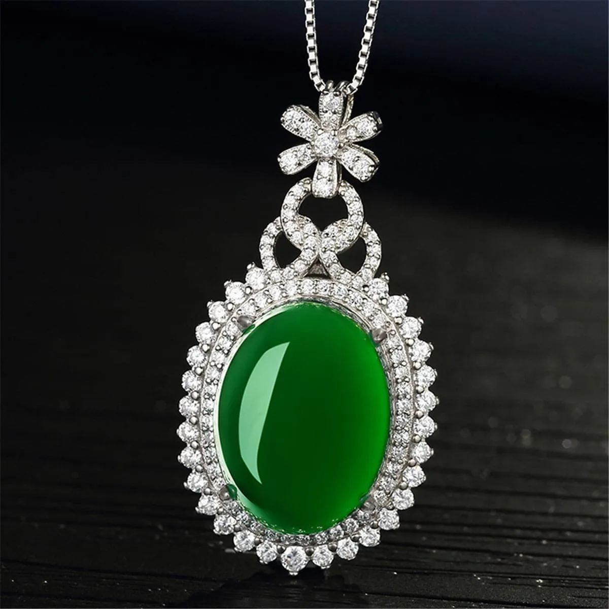 Jade & Cubic Zirconia Botany Halo Pendant Necklace