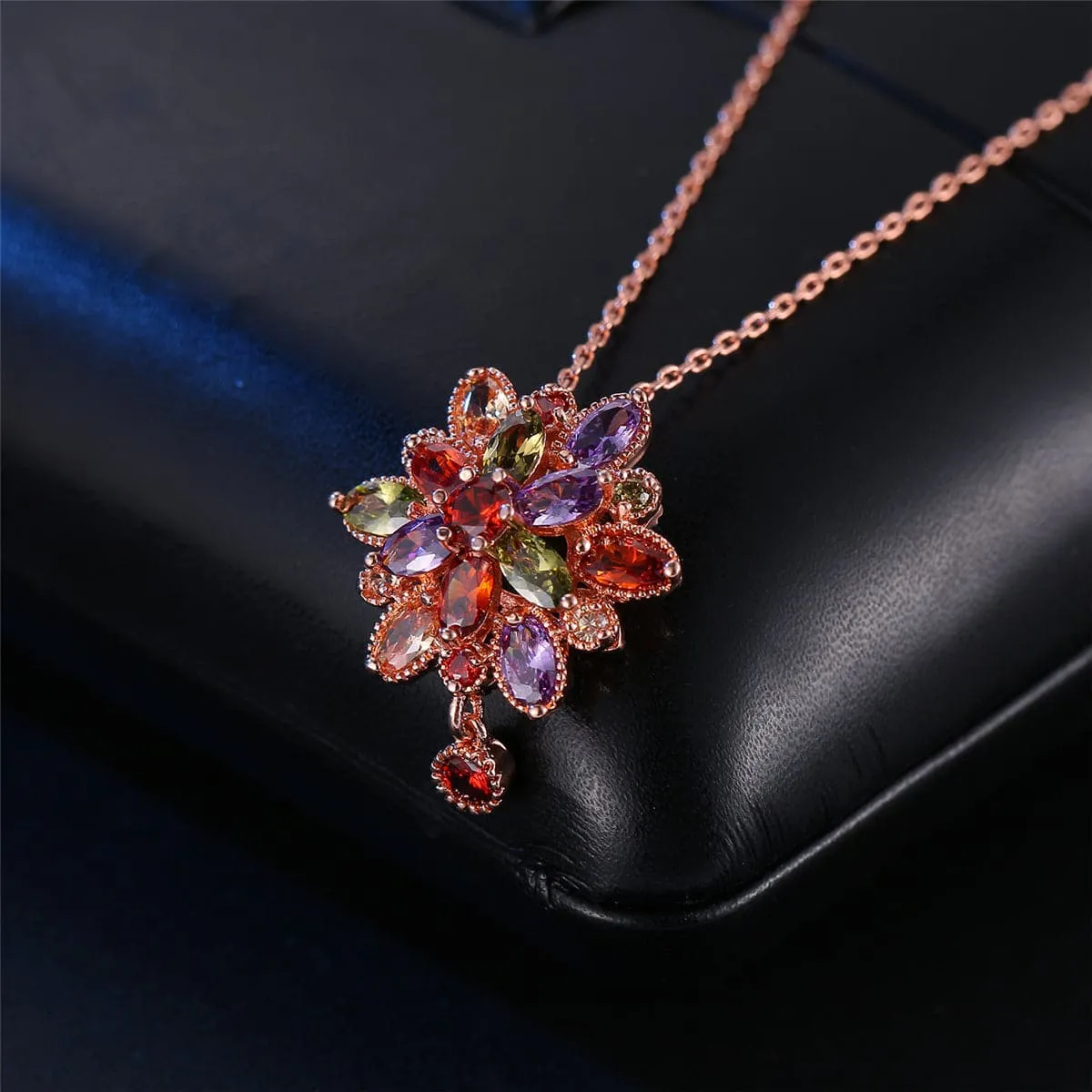 Jewel-Tone Crystal & 18K Rose Gold-Plated Geo-Drop Necklace