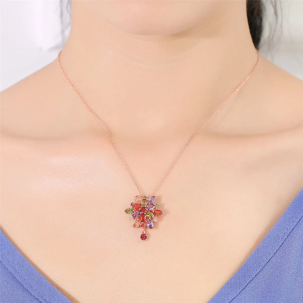 Jewel-Tone Crystal & 18K Rose Gold-Plated Geo-Drop Necklace