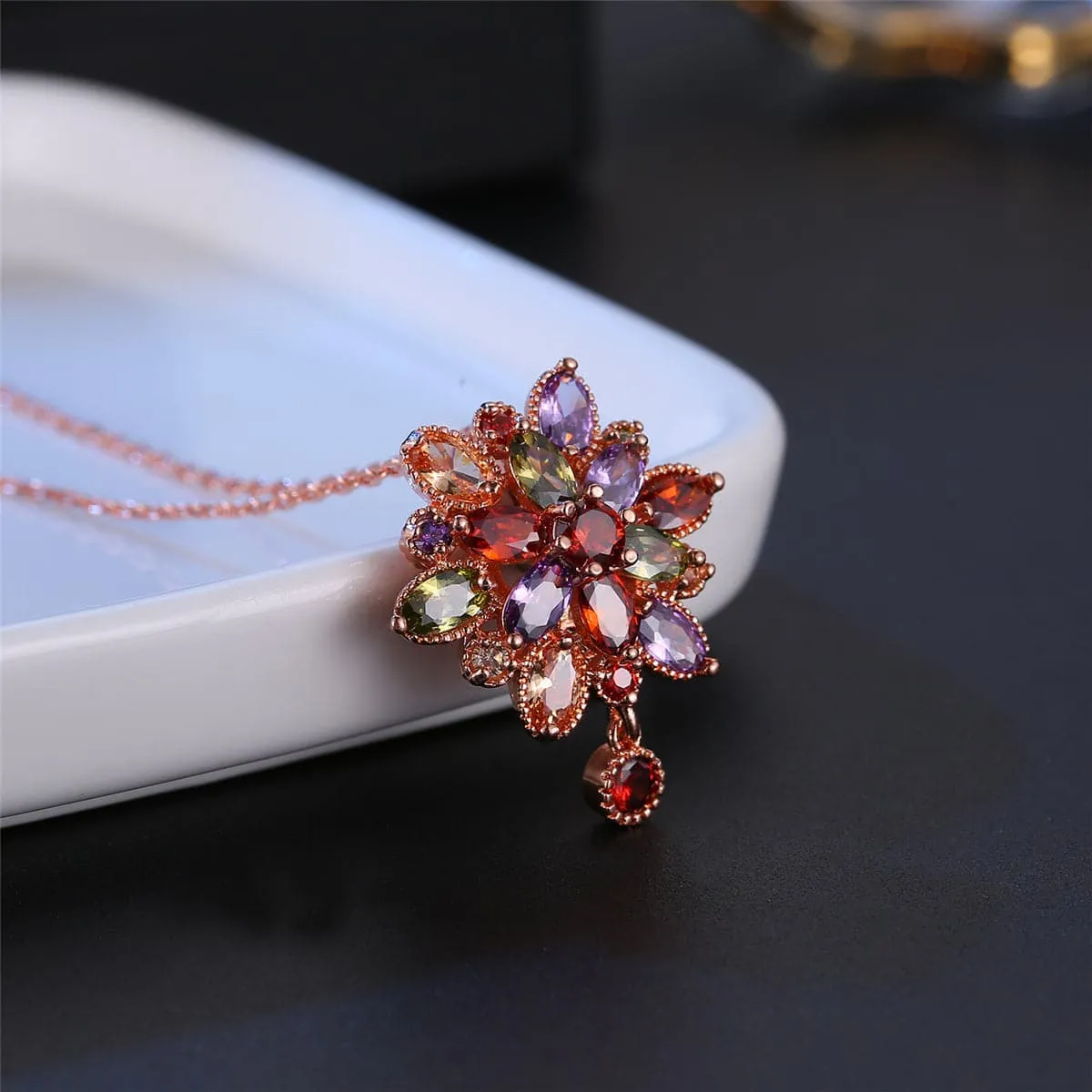 Jewel-Tone Crystal & 18K Rose Gold-Plated Geo-Drop Necklace