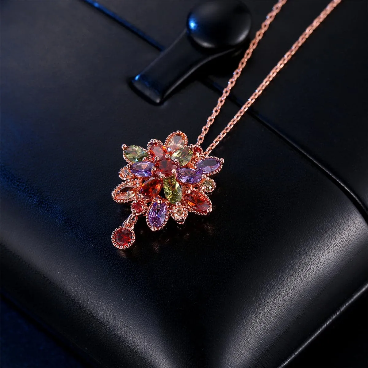 Jewel-Tone Crystal & 18K Rose Gold-Plated Geo-Drop Necklace