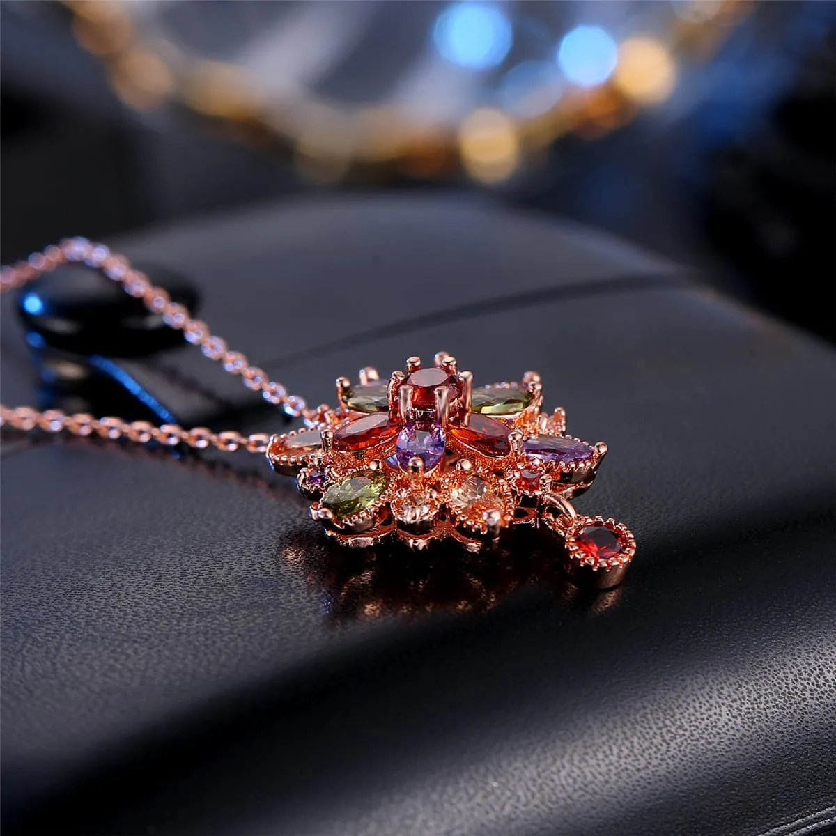 Jewel-Tone Crystal & 18K Rose Gold-Plated Geo-Drop Necklace