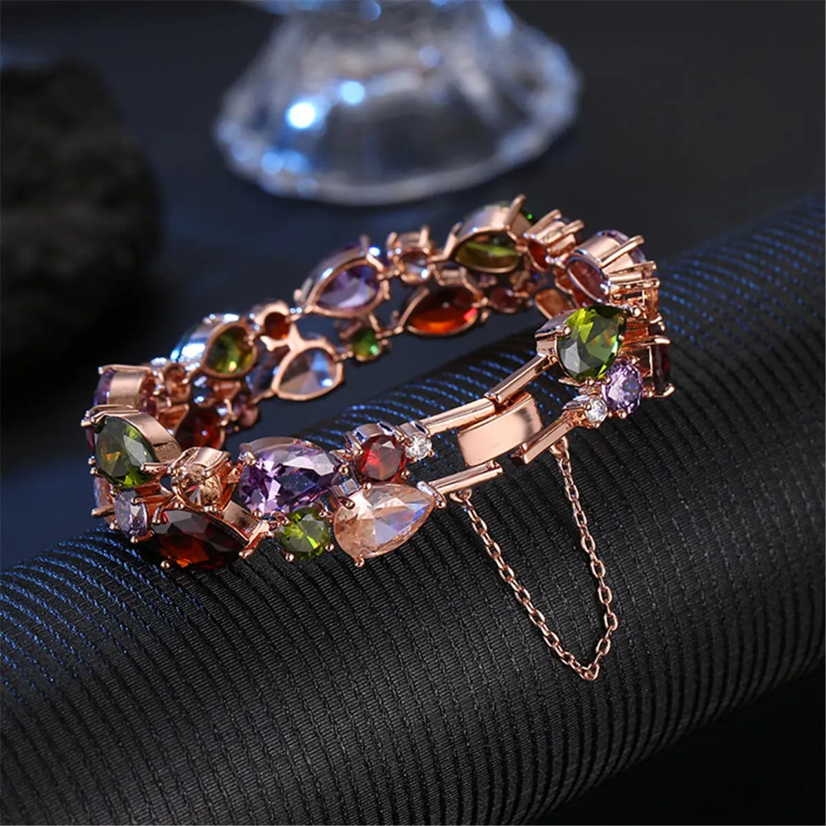 Jewel-Tone Crystal & 18K Rose Gold-Plated Two-Layer Bracelet