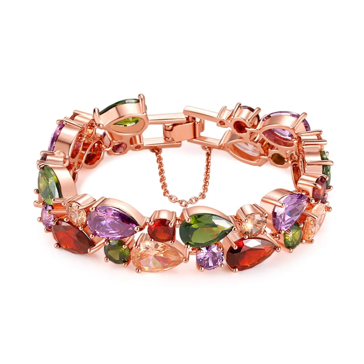 Jewel-Tone Crystal & 18K Rose Gold-Plated Two-Layer Bracelet