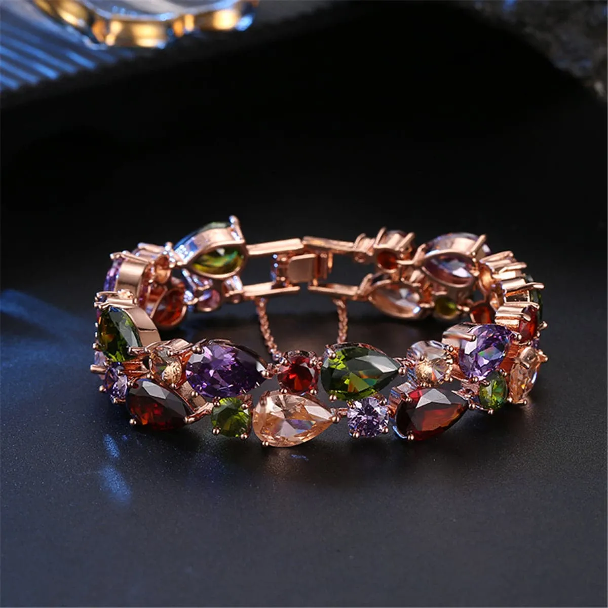 Jewel-Tone Crystal & 18K Rose Gold-Plated Two-Layer Bracelet