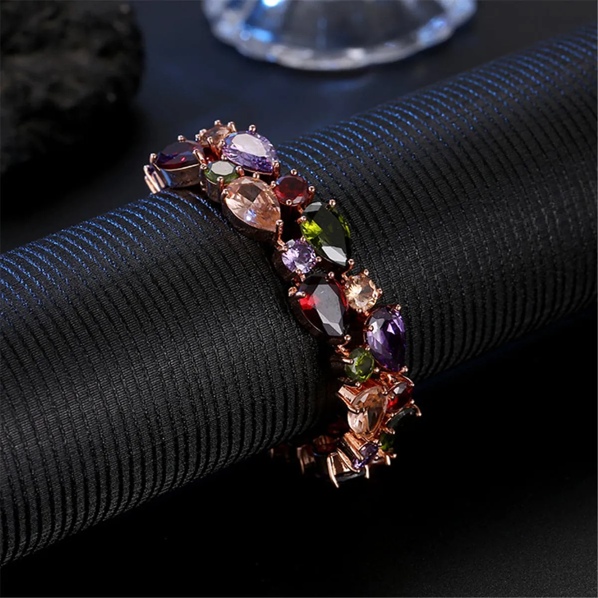 Jewel-Tone Crystal & 18K Rose Gold-Plated Two-Layer Bracelet