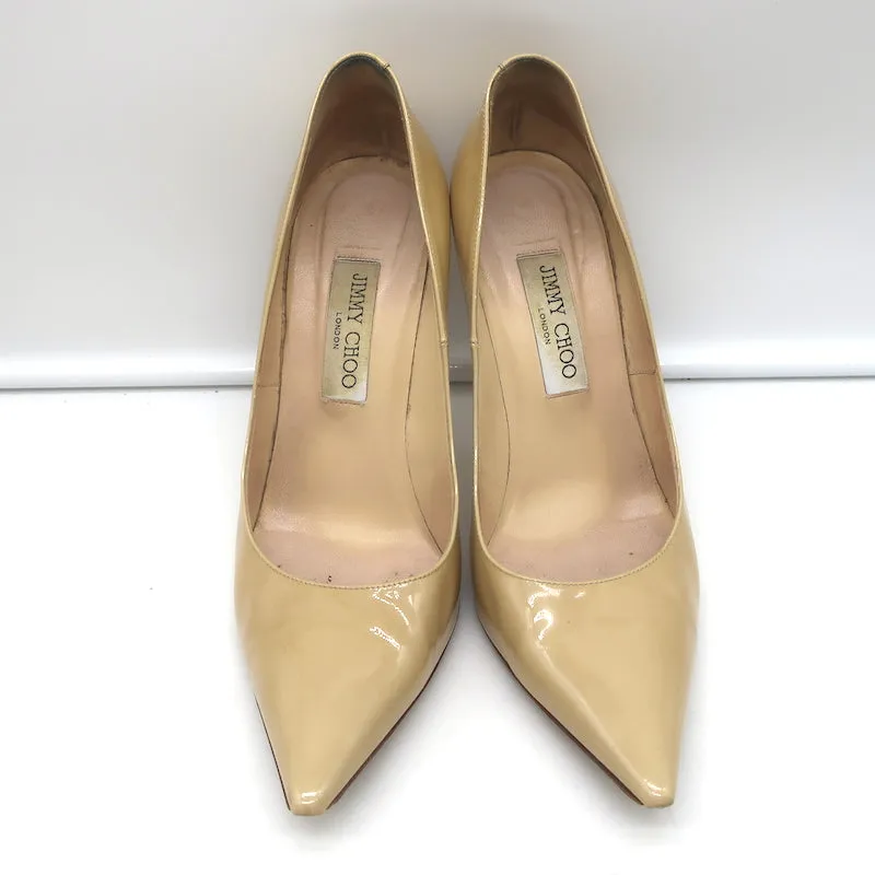 Jimmy Choo Abel Pumps Beige Patent Leather Size 40.5 Pointed Toe Heels