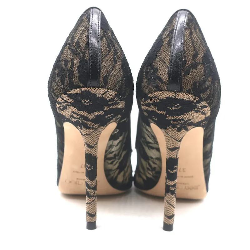 Jimmy Choo Love 100 Lace Pumps Black Size 37 Pointed Toe Heels