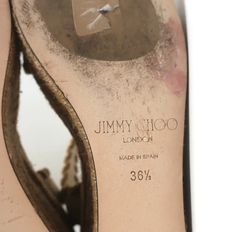 Jimmy Choo Platform Espadrille Wedges Abigail Brown Whipstitched Suede Size 36.5