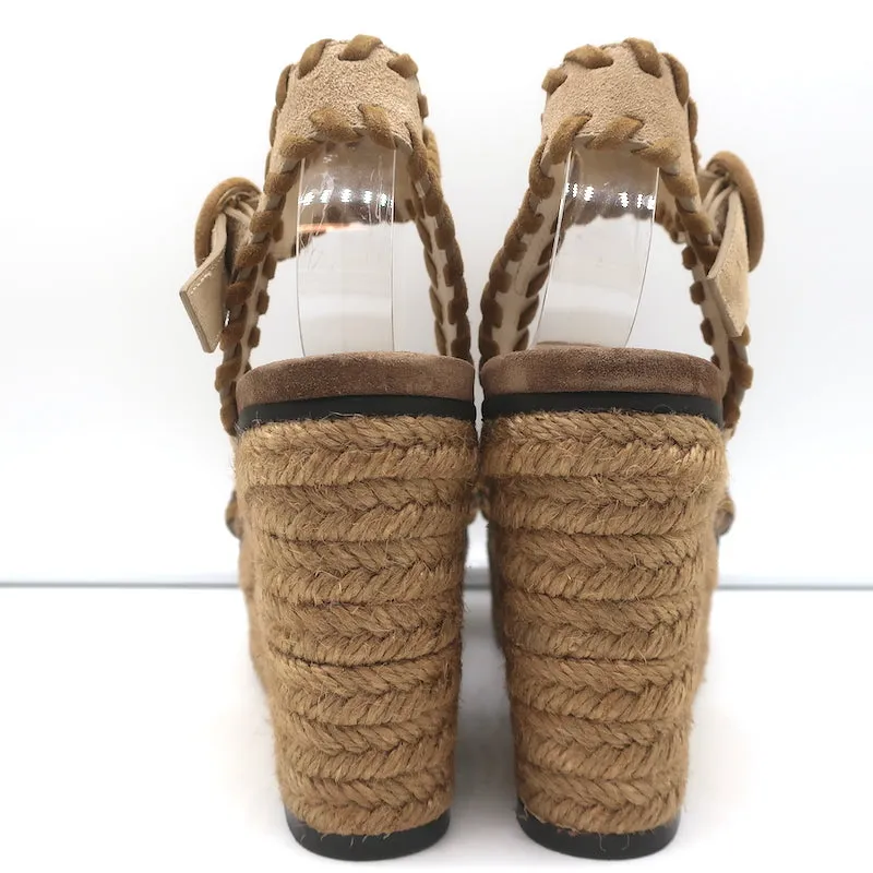 Jimmy Choo Platform Espadrille Wedges Abigail Brown Whipstitched Suede Size 36.5