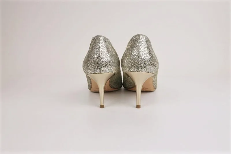 Jimmy Choo Pumps Aza Champagne Lame Glitter Size 30 Pointed Toe Mid-Heel