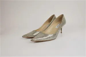 Jimmy Choo Pumps Aza Champagne Lame Glitter Size 30 Pointed Toe Mid-Heel