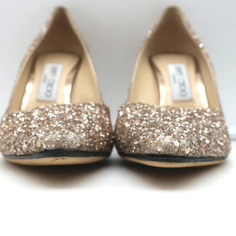 Jimmy Choo Romy 100 Glitter Pumps Gold Size 37.5 Pointed Toe Heels