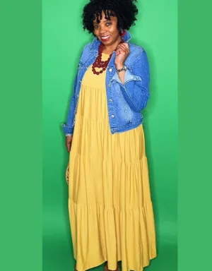 ‘Josie’Tiered Maxi Curvy Light Mustard
