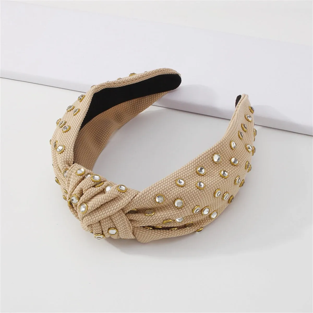 Khaki & Cubic Zirconia Knot-Accent Hard Headband