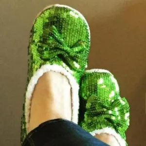 Kids Green Bling Snoozies Slippers
