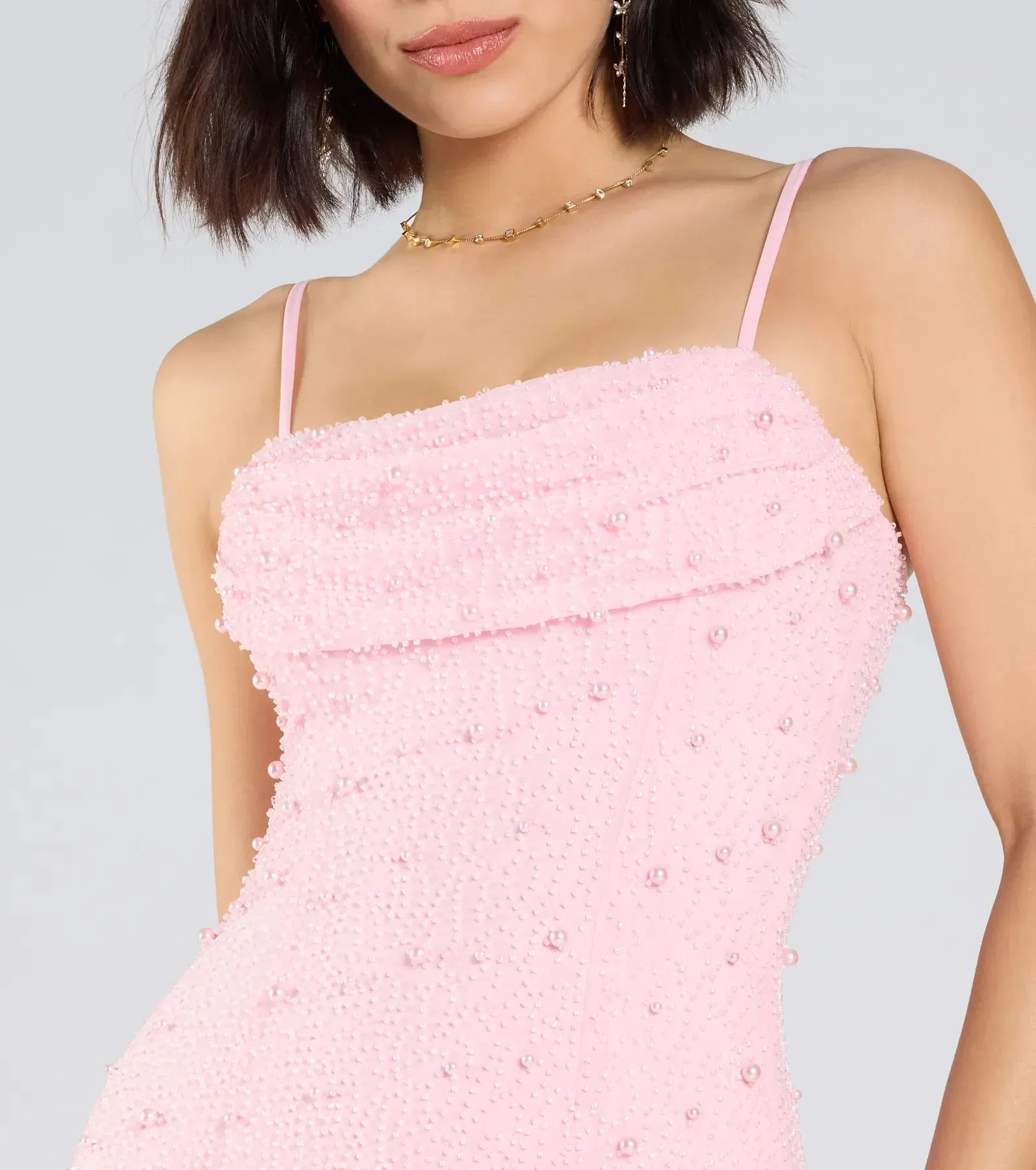 Klara Cowl Neck Faux Pearl Bead Slim Formal Dress