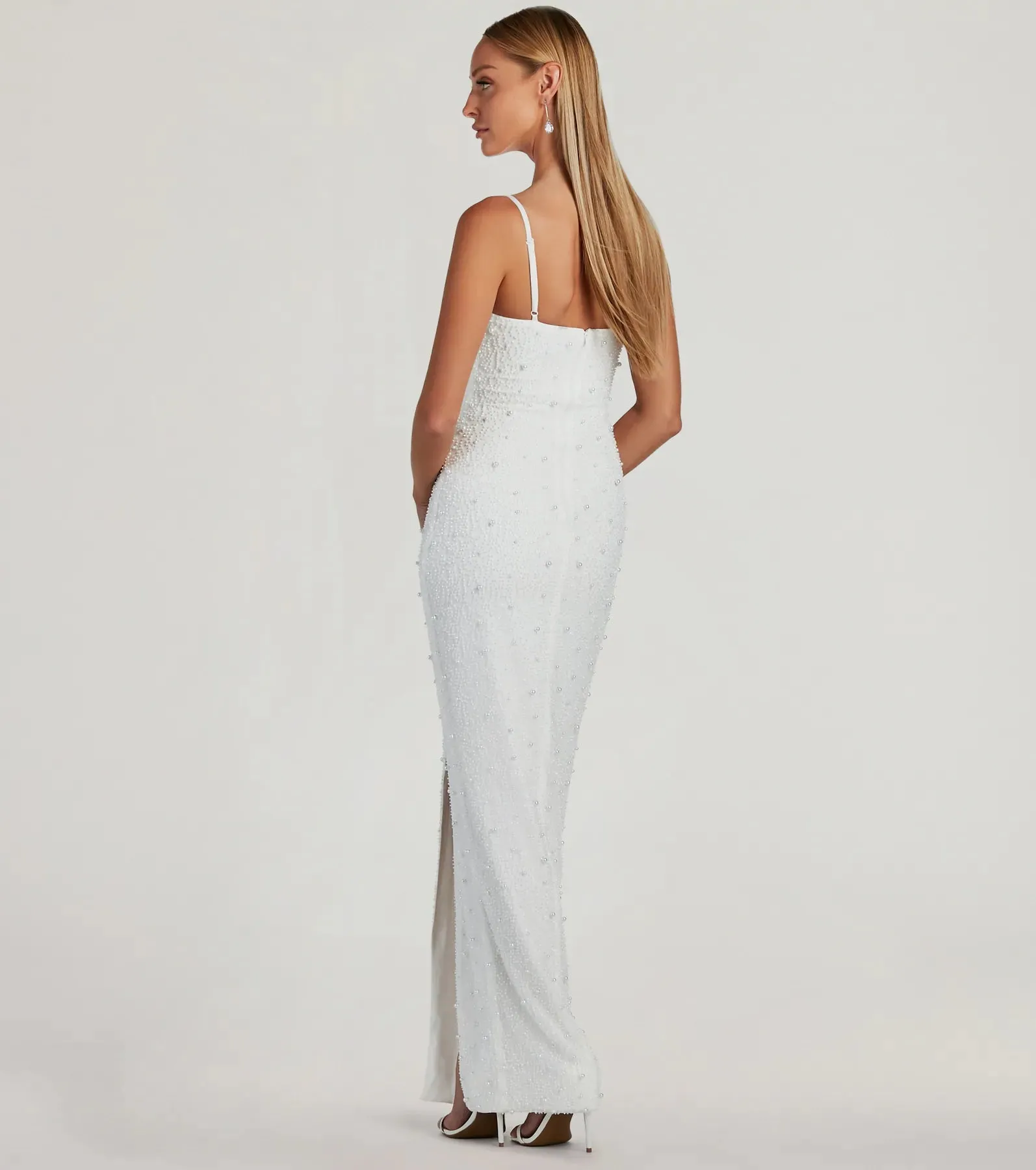 Klara Cowl Neck Faux Pearl Bead Slim Formal Dress