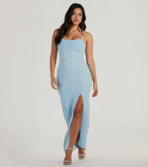Klara Cowl Neck Faux Pearl Bead Slim Formal Dress