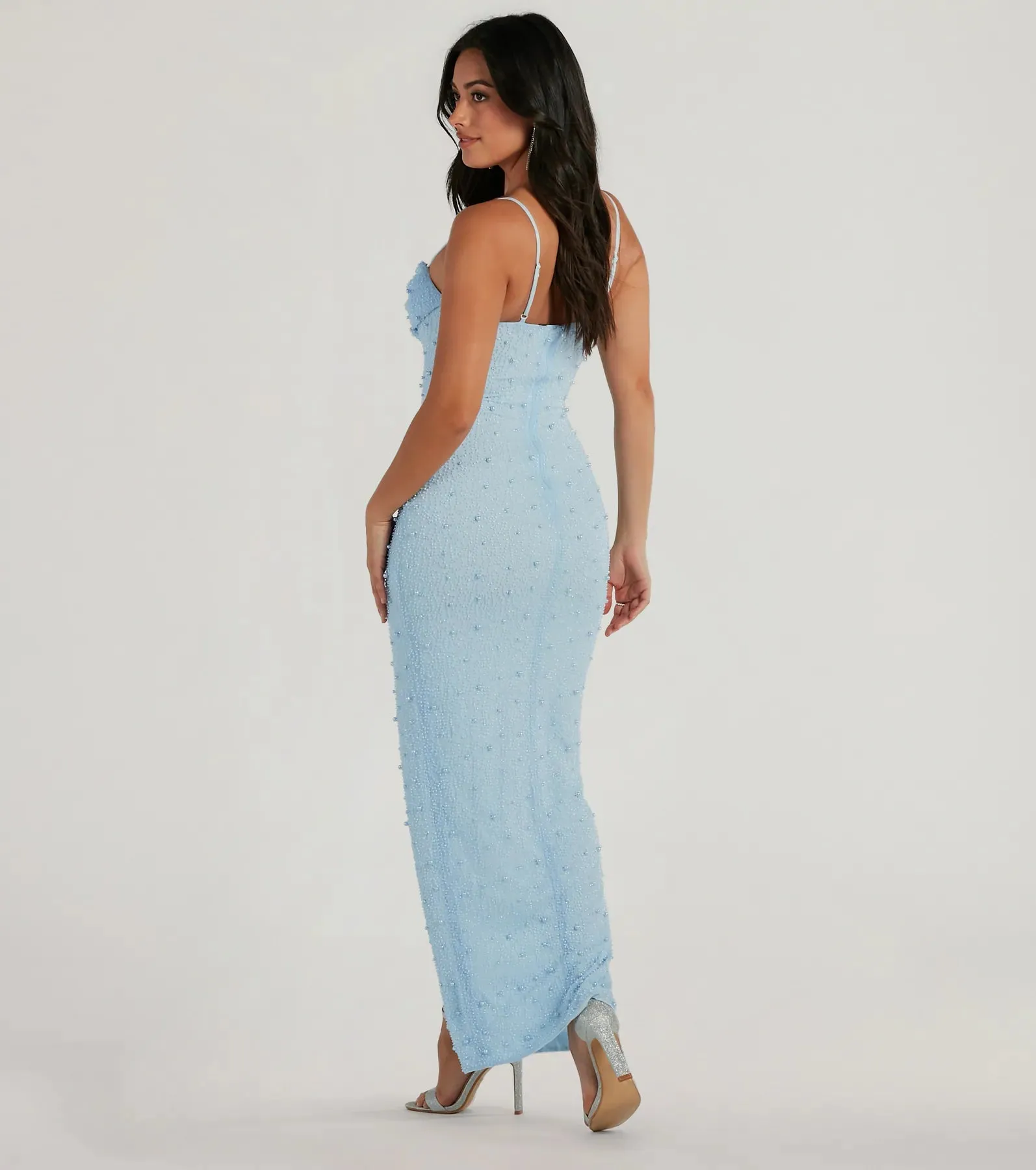 Klara Cowl Neck Faux Pearl Bead Slim Formal Dress