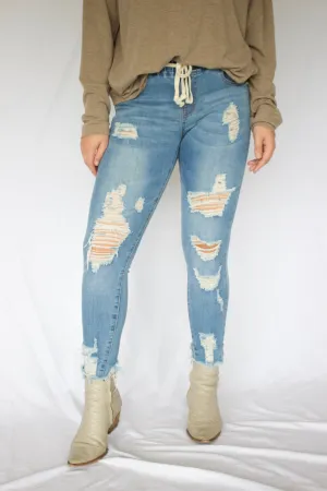 Knock Out Distressed Denim Joggers