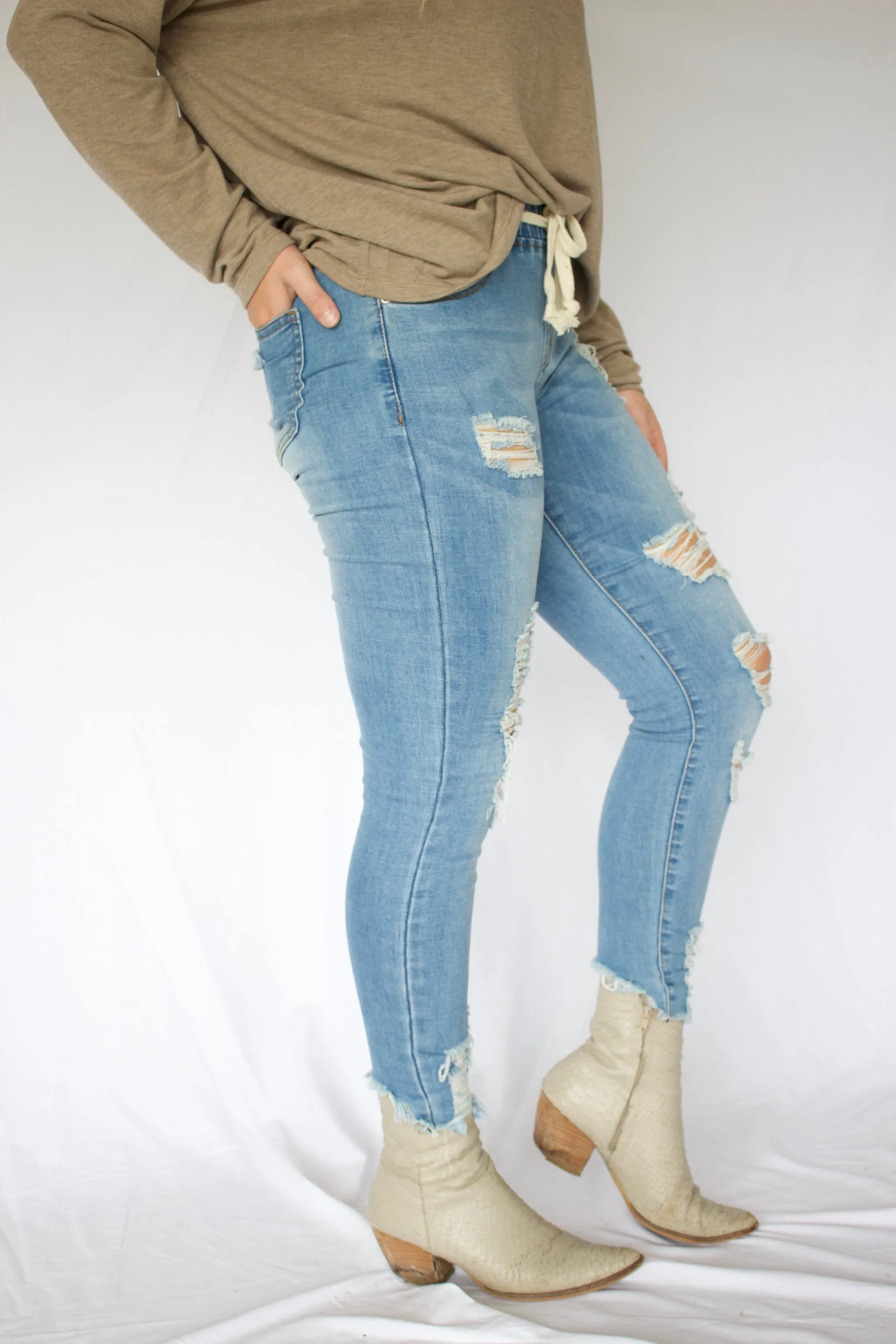 Knock Out Distressed Denim Joggers