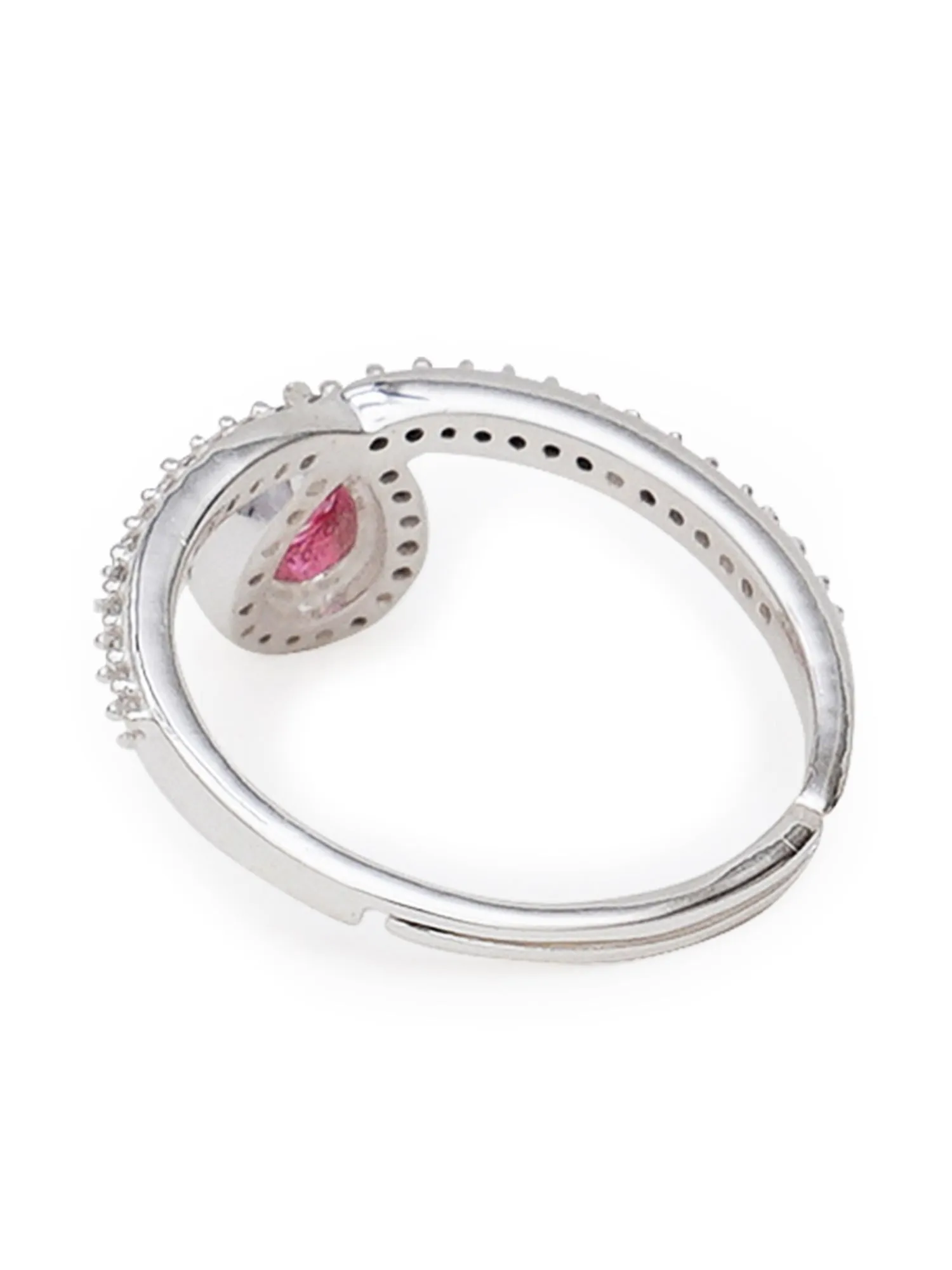KUNUZ 925 Sterling Silver Red CZ Studded Adjustable Ring for Women