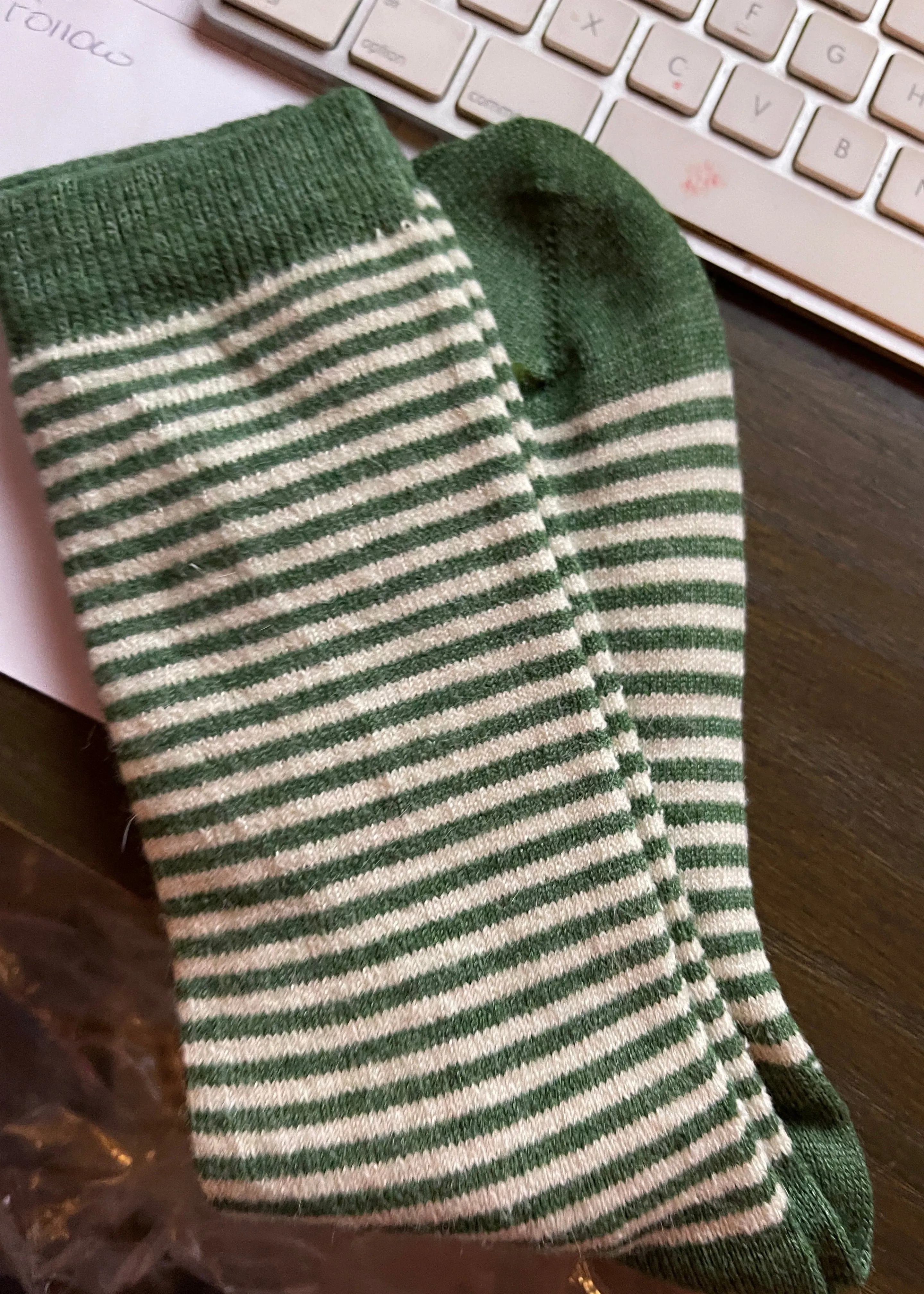 Ladies Alpaca Stripe Socks in Sage
