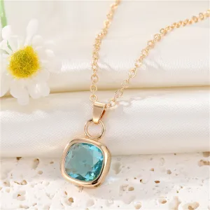 Lake Blue Crystal & 18K Gold-Plated Bezel Cushion-Cut Pendant Necklace